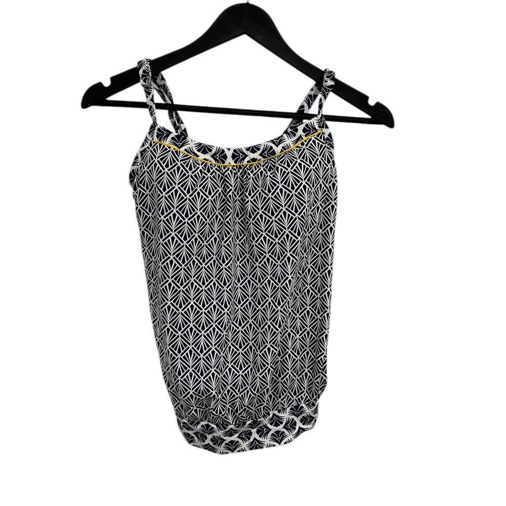 Lands' End Black and White Geometric Swim Top